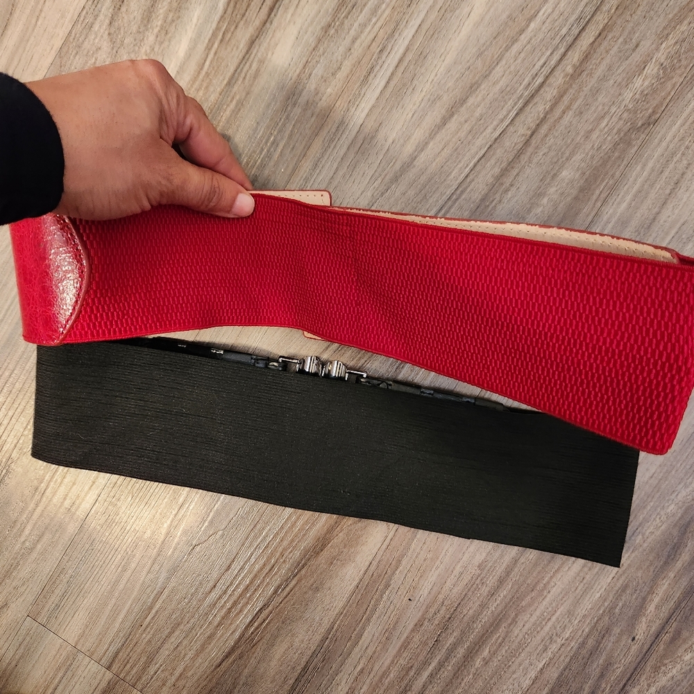 *5 for $20* Red Stretch Belt with Gold Buckle & Black Studded Elastic Belt - Picture 4 of 4